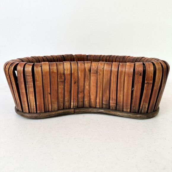 Dark Wood Heart-shaped Basket Primitive Handmade Handcrafted - Picture 4 of 9